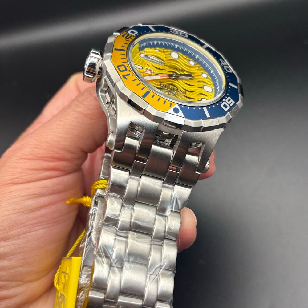 Invicta 47844 Pro Diver Wave Scuba Yellow Dial Blue Bezel Steel Alum Men's Watch - Picture 15 of 16